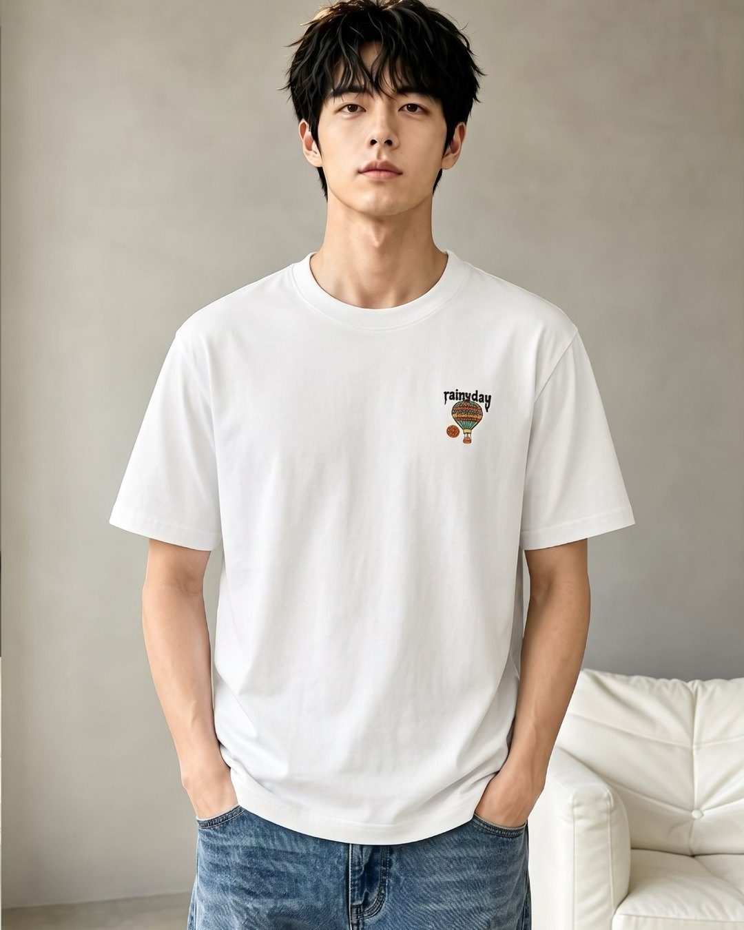 Model wearing a custom private label t-shirt